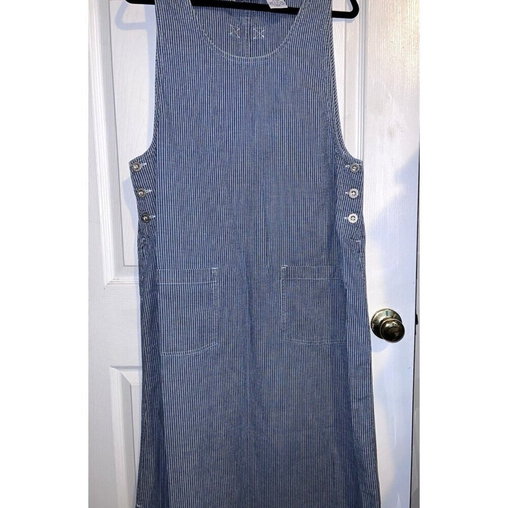 ERIKA & CO. Y2K Denim Thin Stripe Dungarees Maxi Jumper Dress Sz L - Picture 4 of 13